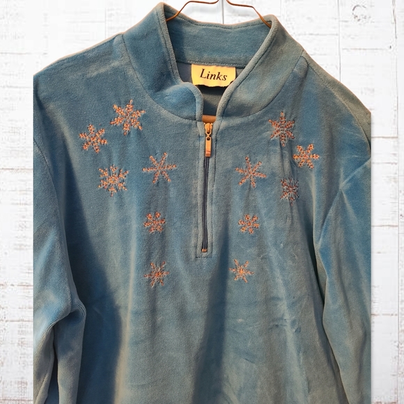 Blue Velvety 2pc Set w/ Sparkly Snowflakes by Links - Picture 4 of 9